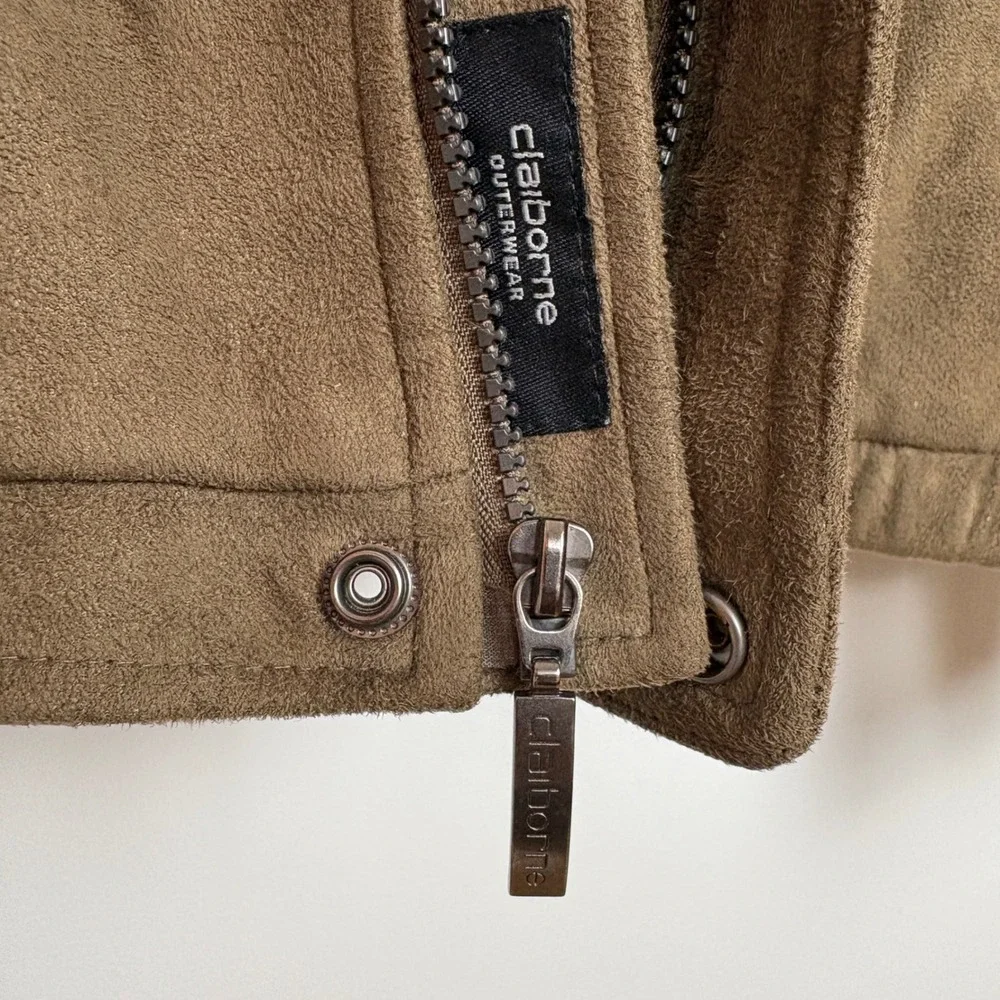 Claiborne Men Jacket L Brown Sueded Finish Full Zip Bomber Harrington Minimalist